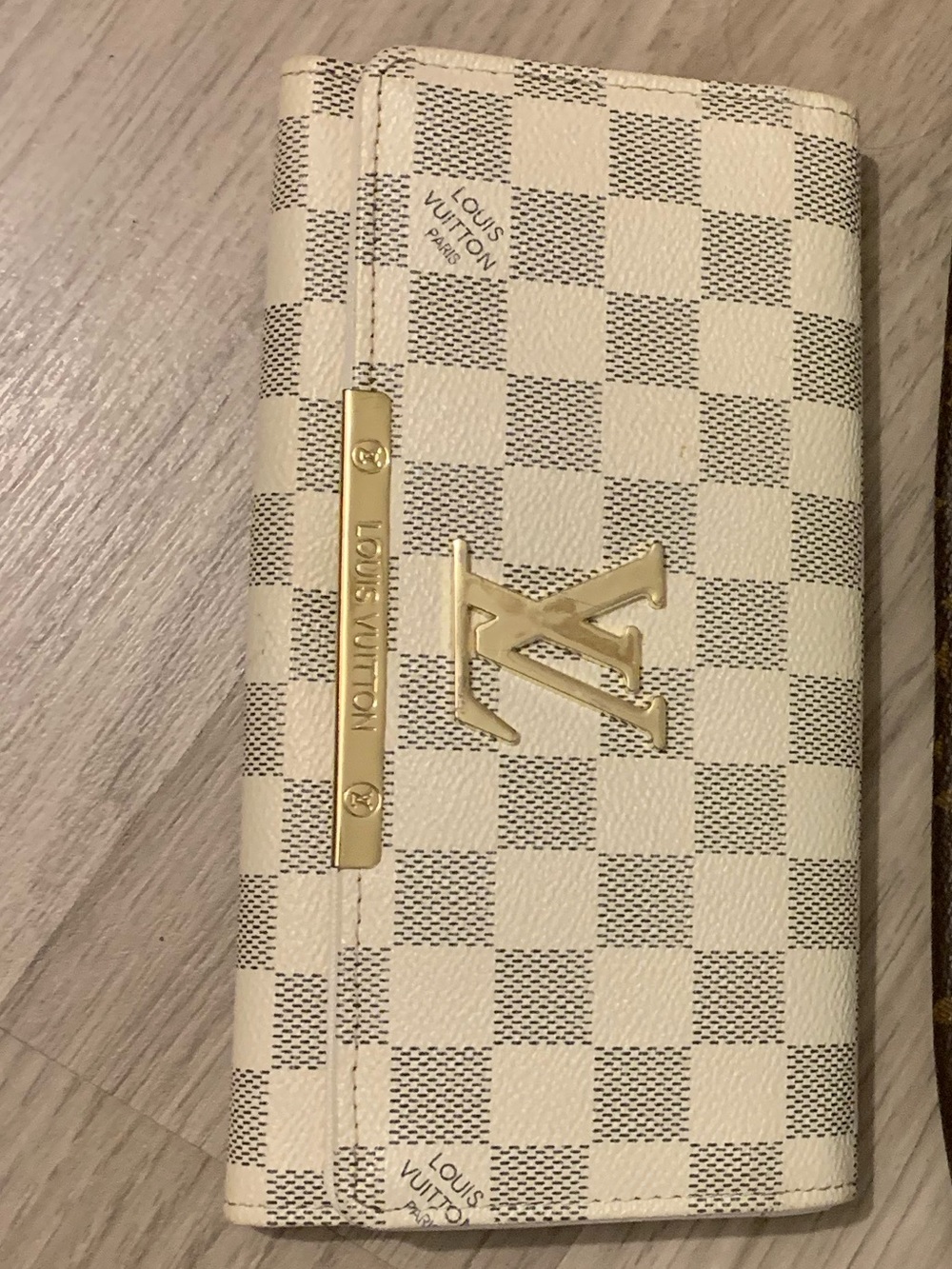 Louis Vuitton Damier Azur Checkbook Wallet in Cream and Gray with Gold Hardware
